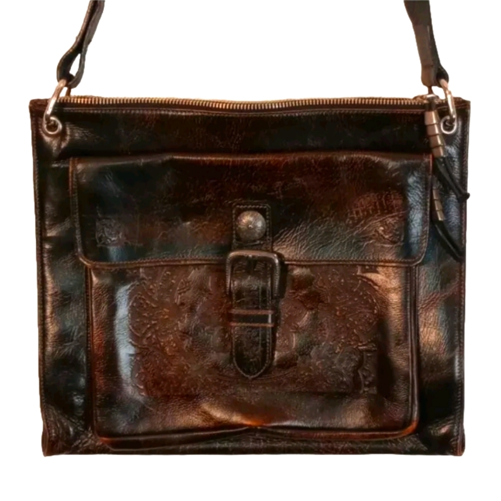Vintage Neiman Marcus Real Leather Tooled Shoulder Crossbody Shoulder Bag Purse